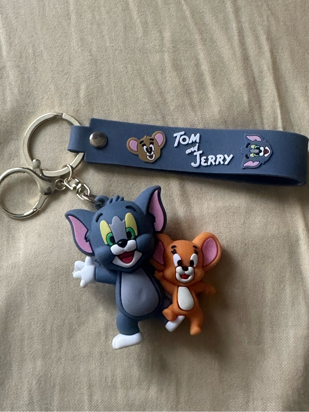 Cartoon Tom and Jerry Keychain Figure Keyring with Strap,